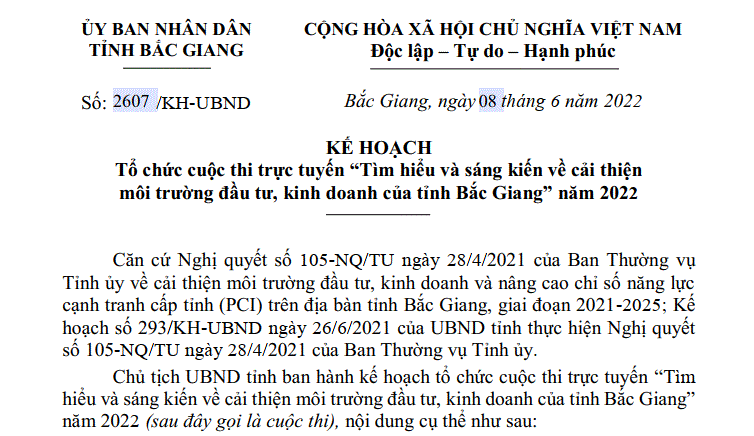 Cuộc thi trực tuyến tìm hiểu và sáng kiến về cải thiện môi trường đầu tư, kinh doanh