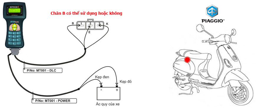 Kết nối giắc đọc lỗi xe Piaggio